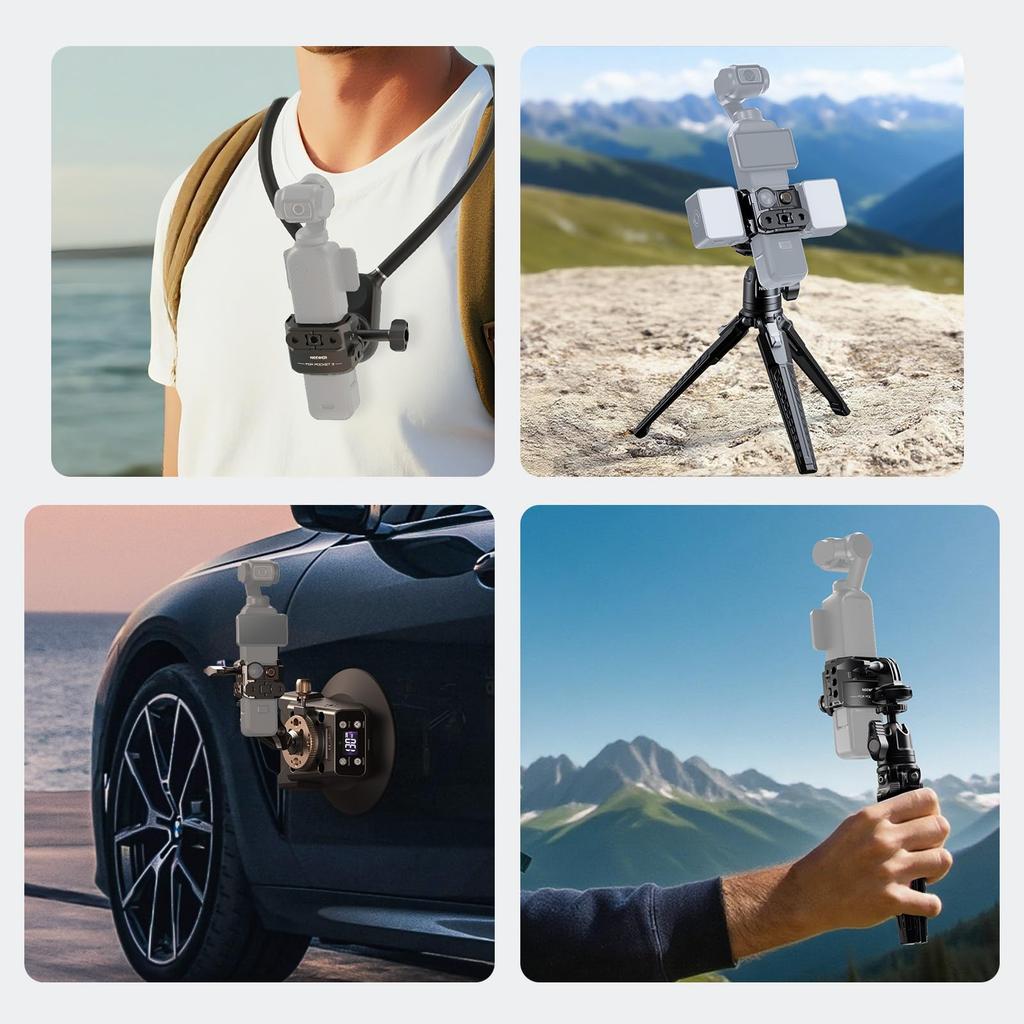NEEWER Camera Cage Action Camera Adapter Compatible with Osmo Pocket 3 Action 2 AC009 PRO & &