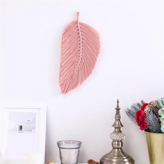 Woven Feather Tapestry Soft Fine Workmanship Cotton Macrame Wall Hanging Feather Boho Chic Woven Leaf for Wall