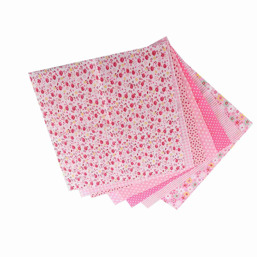 7pcs 25*25cm Cotton Fabric DIY Assorted Squares Pre Cut Bedding Suite Quarters Bundle (Pink)
