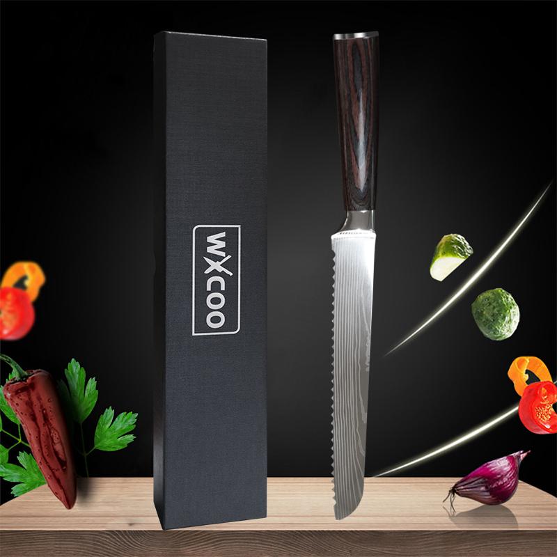 Нож для хлеба Дамасский Лазерная резка Нож шеф-повара Нож для фруктов Набор ножей из нержавеющей стали Японский нож Сантоку Кухонный нож