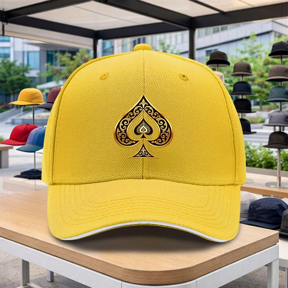 Black Golden Spade Baseball Cap Adjustable Duckbill Hat Unisex Lightweight for Outdoor Sports Cycling Festivals