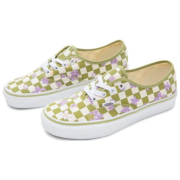 Vans Аутентичные кеды в клетку с цветочным принтом, прочные, дышащие, низкие, из парусины, унисекс, зеленые, белые VN0A5KS9CCF