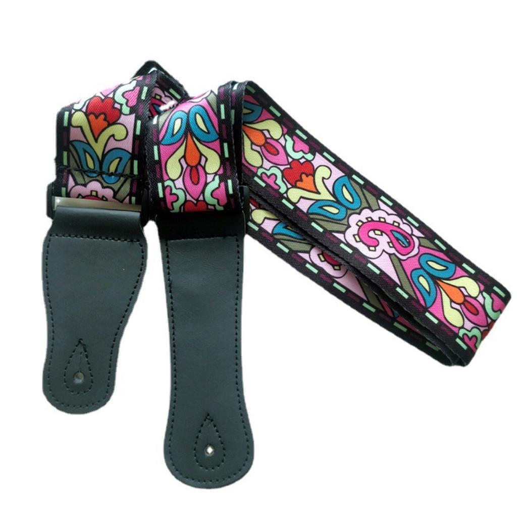 Регулируемый кожаный и тканевый гитарный ремень в этническом стиле с различными узорами для акустических и бас-гитар