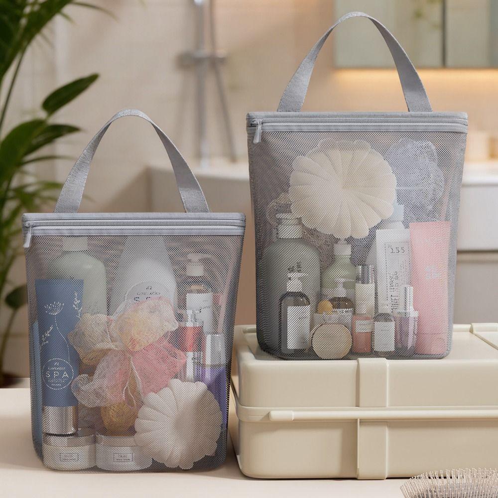 Hanging Portable Toiletry Bag Zipper Closure with Handle Mesh Storage Bag Breathable Mesh Large Capacity Makeup Bag Travel