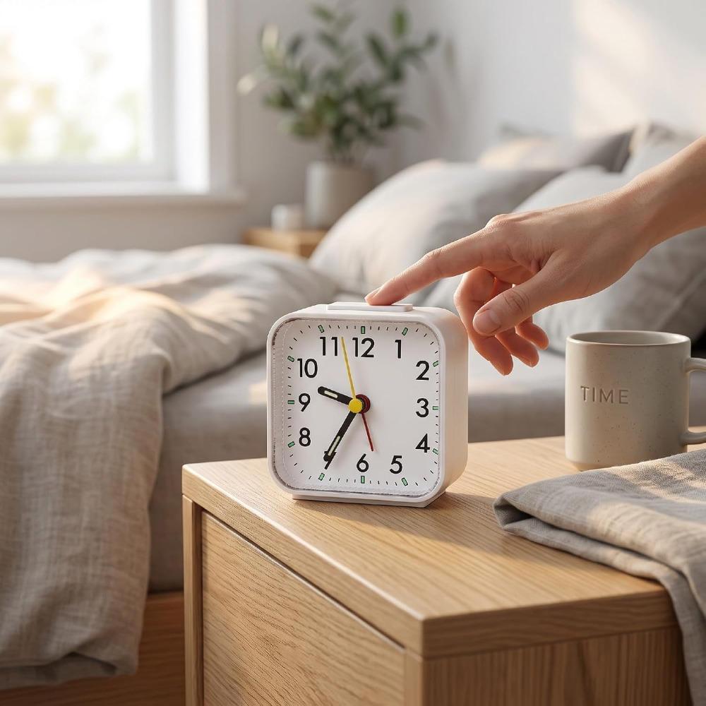 White Silent Alarm Clock ABS Bedside Alarm Clock Small Desk Alarm Clock for Bedside Desk