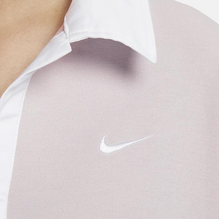 Nike Спортивная одежда Essentials Colorblock Polo Свободная футболка с длинным рукавом Женская футболка Серый Фиолетовый FB8721-019