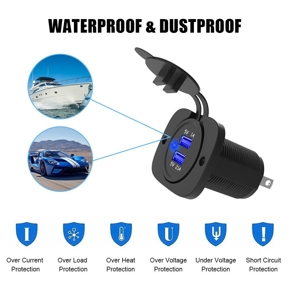 12-24В 3.1А Водонепроницаемая розетка-адаптер Питание Универсальная USB-розетка Вилка Двойное USB-гнездо Зарядное устройство для автомобиля Мотоцикла Грузовика Морского судна
