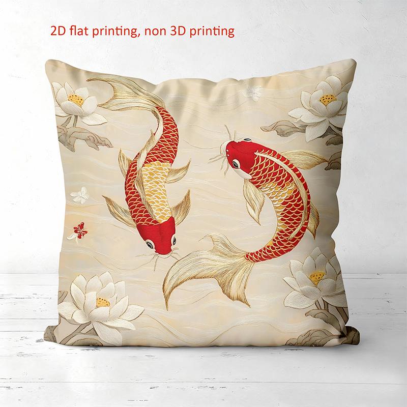 Koi Fish Patterned Cushions 2D Flat Printed Home Decor Polyester pillowcase, sofa decorative cushion cov Headboard Pillow
