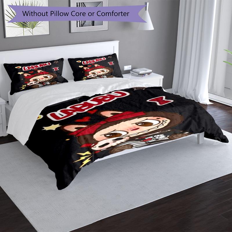 Labubu Party Design Bed Bedding Set 1 Duvet Cover + 2 Pillowcases Soft Breathable Household Bed Linens