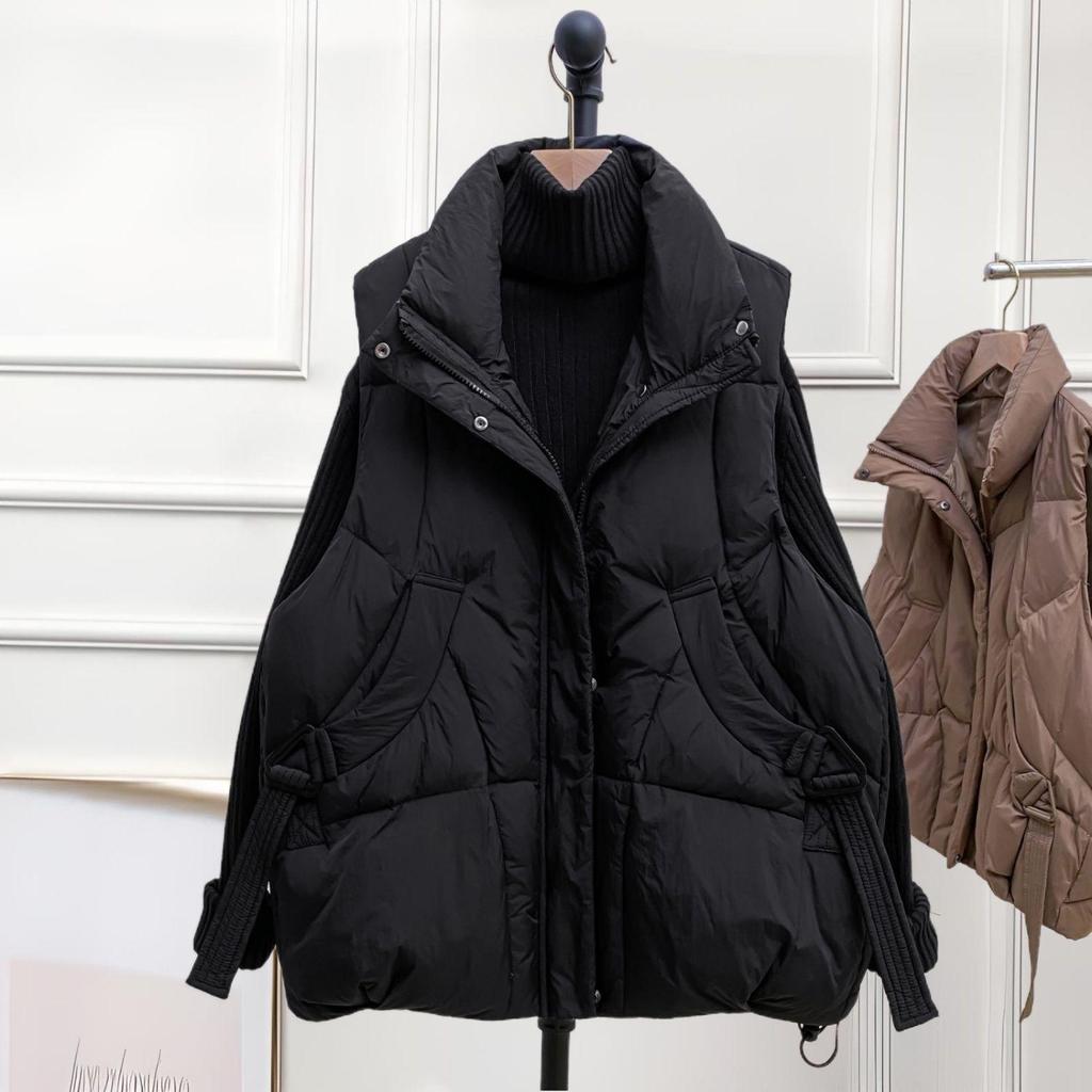 Женская куртка миди без рукавов большого размера - Толстый теплый пуховый хлопковый жилет для осени/зимы
