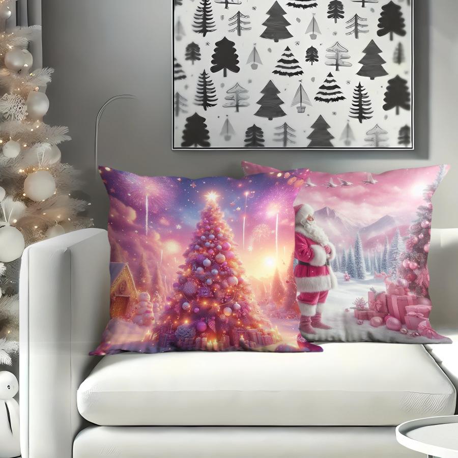 New Christmas Pillow Cover Polyester Christmas Tree Print Home Cushion Cover Living Room Sofa Cushion Cover