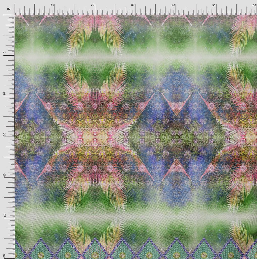 Soimoi Japan Crepe Satin Fabric Floral & Panel Print Sewing Fabric metre 42 Inch