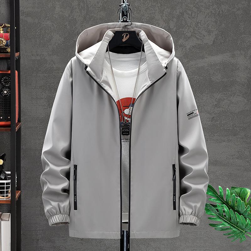 Spring and Autumn New Popular Jacket Men's Casual Plus Fat Hooded Trench Coat Simple Casual Loose Coat