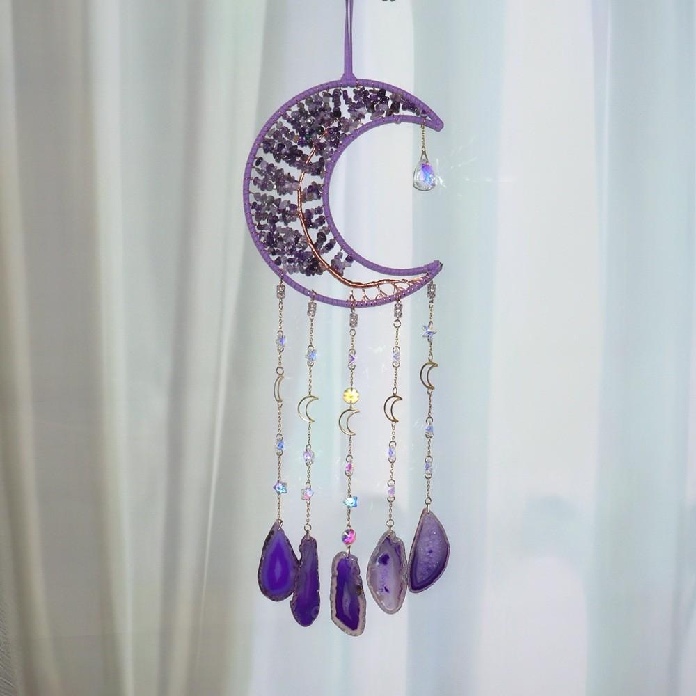 Handmade Natural Crystal Suncatcher Tumbled Stones Moonstone Pendant Butterfly Wind Chime Home & Garden Decoration