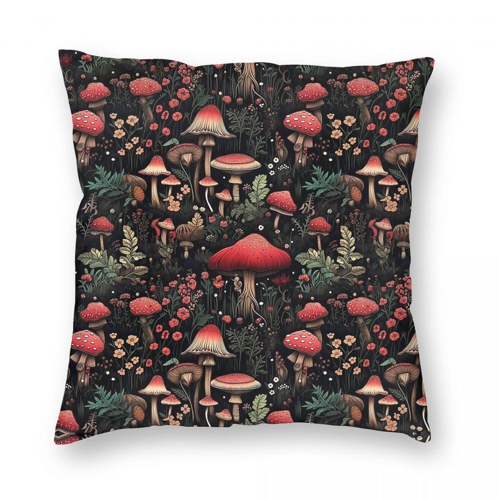 Toadstool Cottagecore Square Pillowcase Polyester Linen Velvet Printed Zip Decorative Pillow Case Sofa Cushion Cover Wholesale