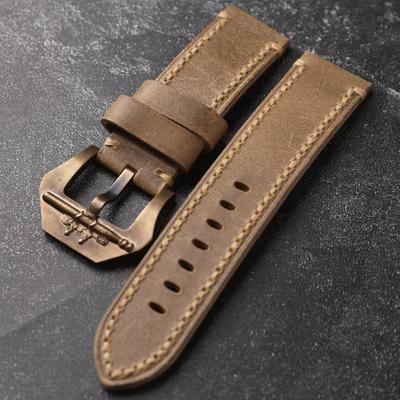 Классический ремешок для часов из натуральной кожи бронзового цвета, 20, 21, 22, 23, 24, 26 мм, утолщенный мужской ремешок из коровьей кожи, мужская пряжка из чистой латуни
