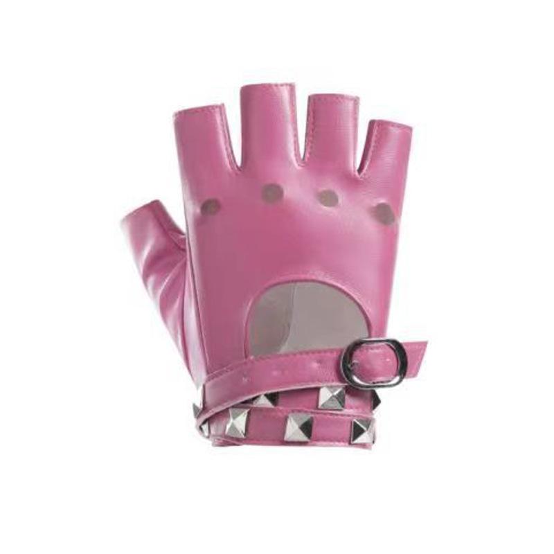 Lolita Accessory Goth Punk Fingerless Gloves Women Knuckle Gothic Rivet Gtrap Pink Black Artificial Leather GloveStage Personali