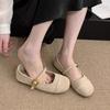 Gentle Wind Shallow Mouth One-word Buckle Mary Jane Shoes Summer New Round Head Flat Sole Shoes Retro Doudou Shoes