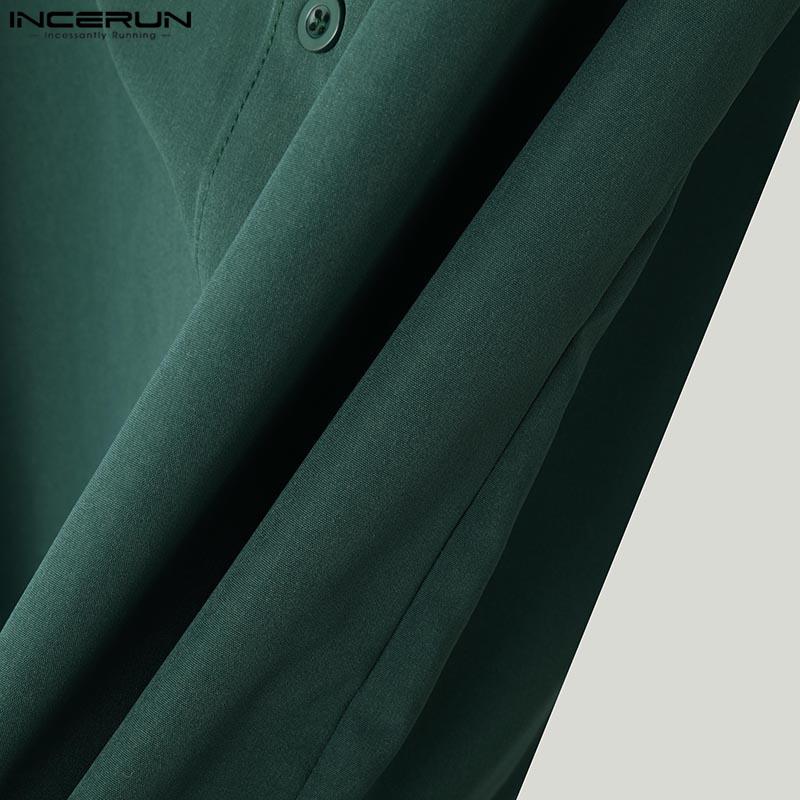 INCERUN Plus Size Men Irregular Neck Long Sleeve Oblique Buttons Splits Casual Shirts