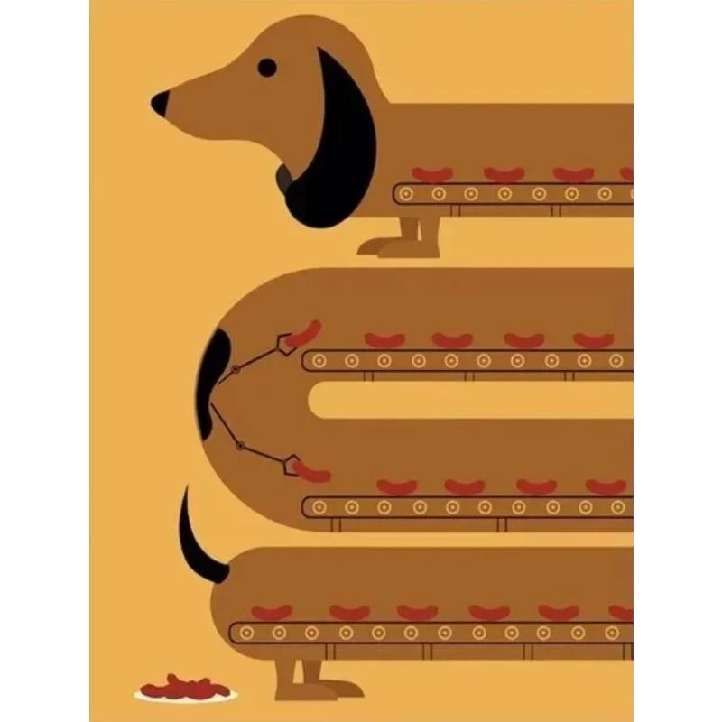 Adorable Cartoon Dachshund Dog Poster Print  Kawaii Animal Canvas Painting  Fun Wall Art for Kids Bedroom  Home Decor
