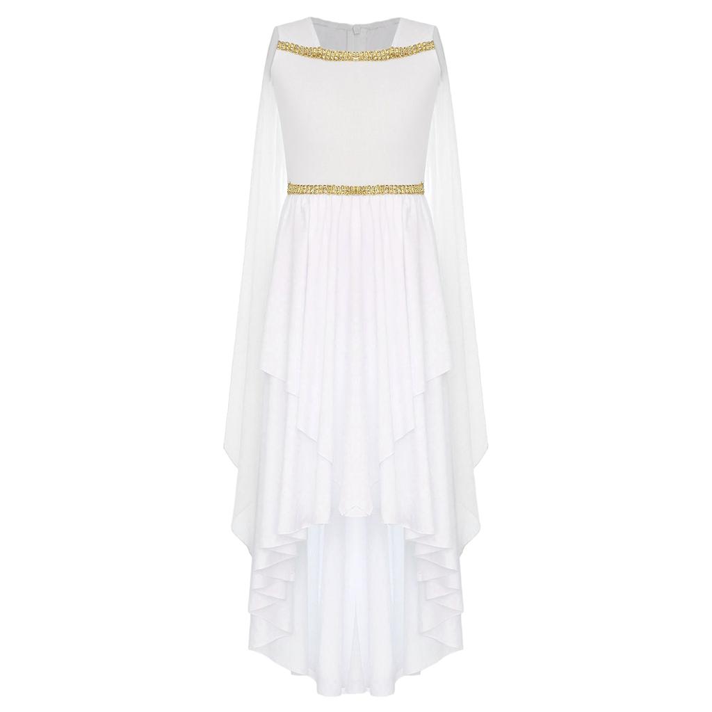 Девочка Хэллоуин Костюм Древнегреческой Тоги Безрукавная Шаль Лоскутное Струящееся Платье Древний Рим Египет Принцесса