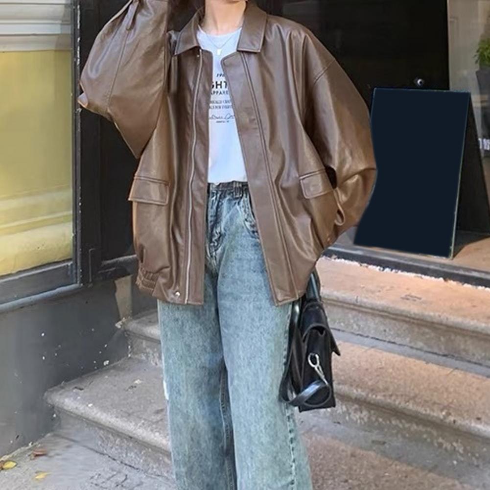 Пальто из кожи Майяра American Sweet Cool Wear Brown Pu Leather Coat Windproof Free Retro Motorcycle Jacket