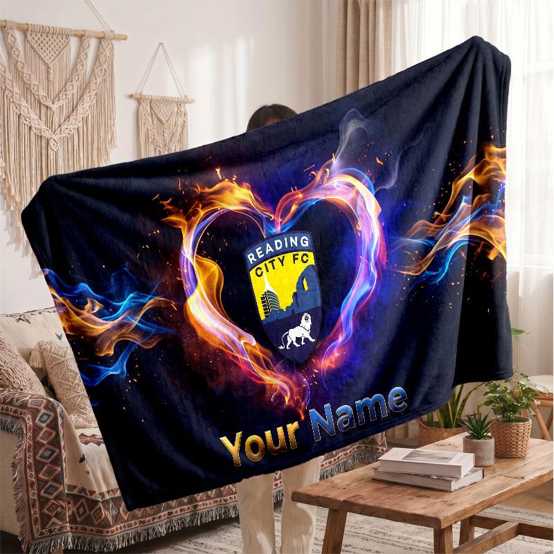 Reading FC Personalized Fleece Blanket With Football Logo, Custom Name Text Soft Warm Home Throw Blanket