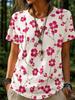 Women's Summer Fashion Casual T-Shirt 3D Floral Print Round-Neck Short-Sleeve Top Elegant and Chic Women's Short-Sleeve Top