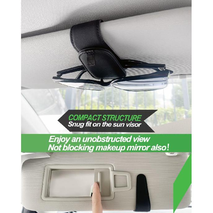 Sunglass Holder For Car, 2 Pack Car Sunglass Holder Visor Clip Magnetic Leather Sun Glasses Eyeglass Hanger, Fit For Different Size Eyeglasses,