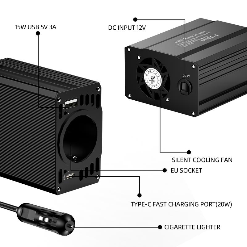 DC 12V to AC 220V 230V Inverter 500W/400W LED Voltage Converter European Socket Car Cigarette lighter plug Auto Accessories