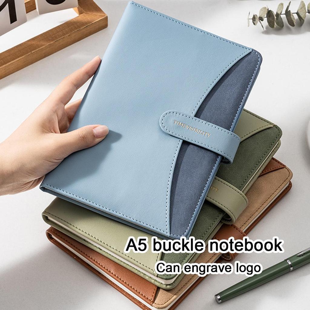 A5 Leather Business Notebook, Thick Diary, Buckle Work Notebook, Meeting Record Book, Student Subject Notes, Excerpt Book, Lined Pages