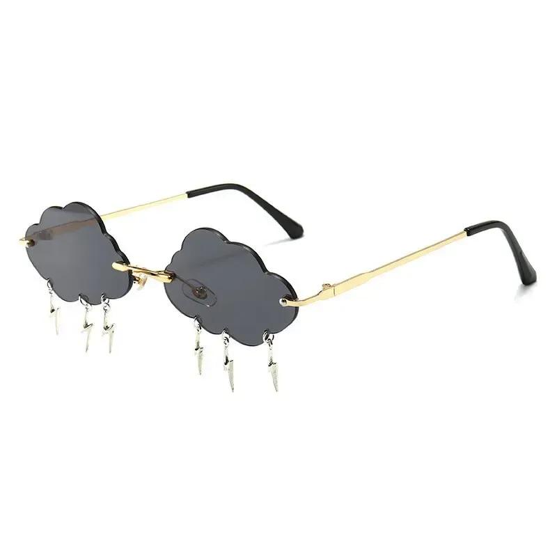Fashion Rimless Cloud Shaped Sunglasses with Lightning Pendant Y2K Women's Luxury Sun Glasses Shades UV400 Brand Designer SG28