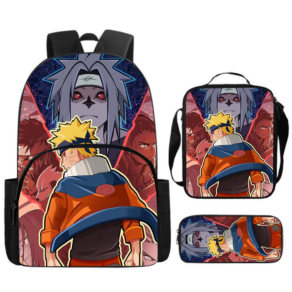 Набор из 2 шт. NARUTO Детский рюкзак с передним карманом и пеналом, легкий, прочный, для школы и повседневного использования, для мальчиков и девочек от 6 до 12 лет