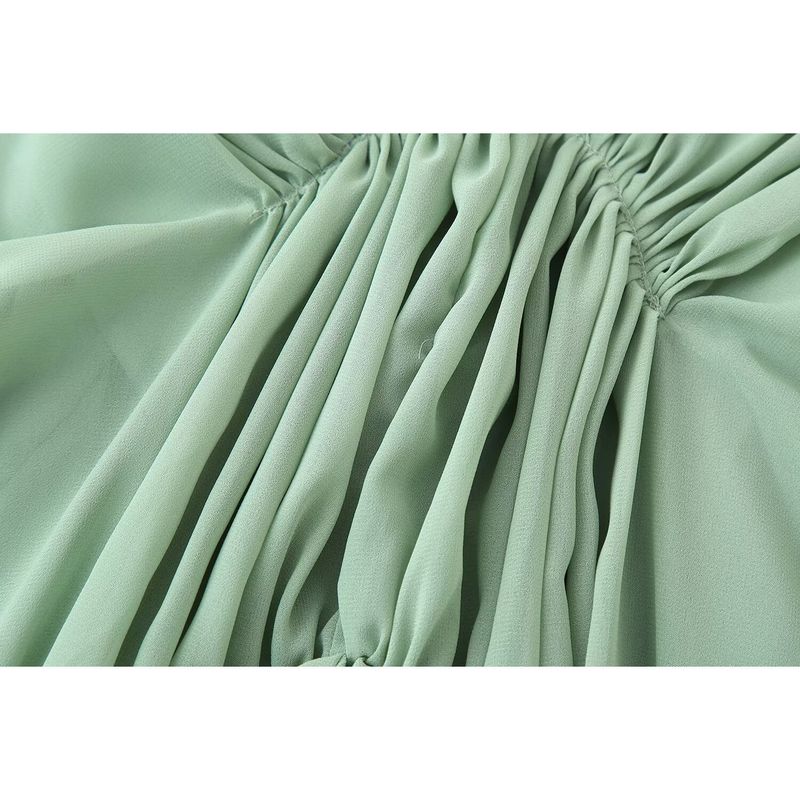 Kaslead New Women Clothes Western Style Two Colors Pleat V-neck Design Sense Dress 2627219