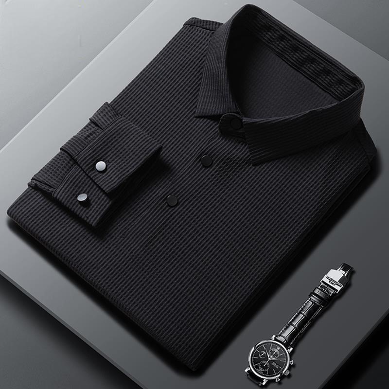 Осенняя новинка, однотонная сетка, мужская повседневная модная рубашка-поло с длинными рукавами для мужчин среднего возраста