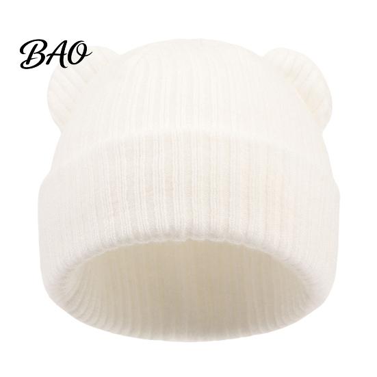 Baby Windproof Headgear for Autumn Knitted Hat, Cute Bear Ear Winter Warm Stretchy Soft Elastic Knit Hat Babies Cozy Skull Cap Newborn Infant Toddler