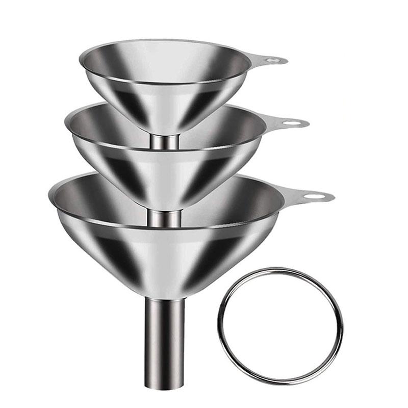 3Pcs Stainless Steel Kitchen Funnel Set for Filling Bottles Mini Metal Funnels Oil Spill Wine Spill Tool Bar Kitchen Accessories