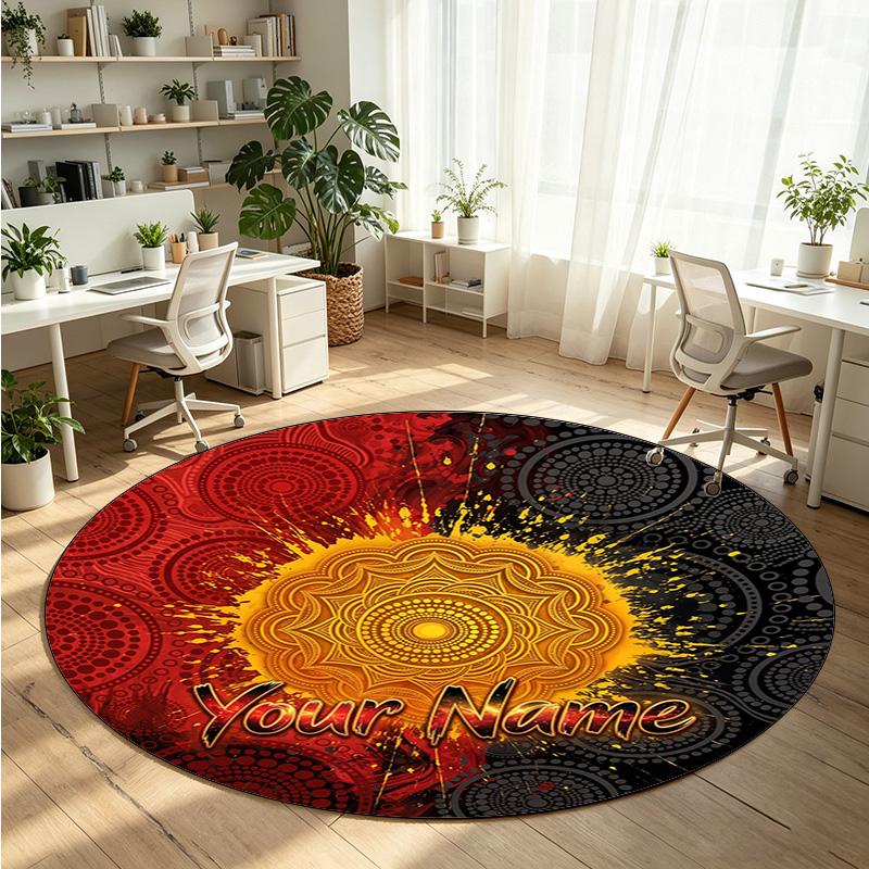 Mandala Ornament (103) Theme Round Crystal Velvet Rug Custom Name Text Personalized Floor Mat Home Decor Non Slip Crystal Carpet