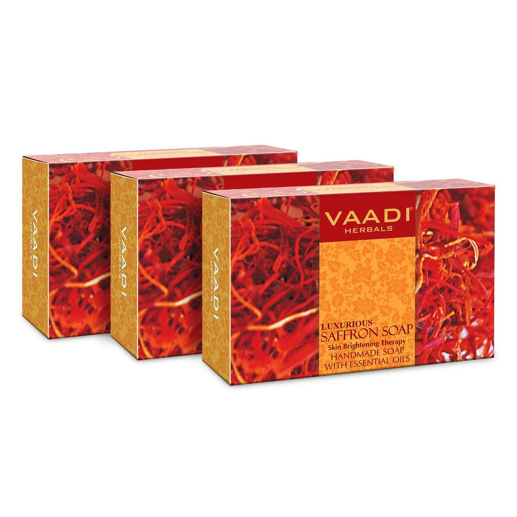 Vaadi Herbals Отбеливающее мыло для ванны с шафраном и козьим молоком для очищения лица и тела Glow Care 75 г X Упаковка из 3 брусков