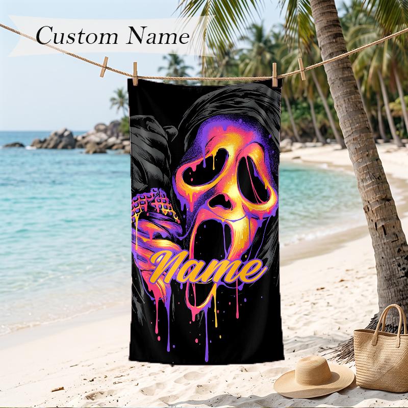 Horror Scream Custom Name Printed Beach Towel Personalized Soft Towel For Swimming Beach Travel