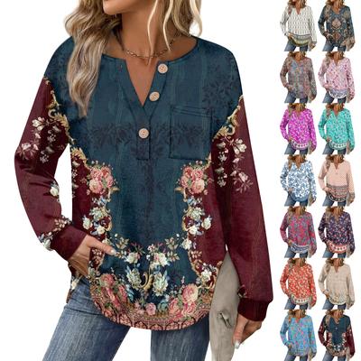 Женский модный топ с длинными рукавами в стиле ретро с принтом