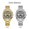 Dulunwe Мужские золотые роскошные часы с бриллиантами Tiger Texture Moon Phase механические автоматические часы ретро татуировка циферблат наручные часы из нержавеющей стали
