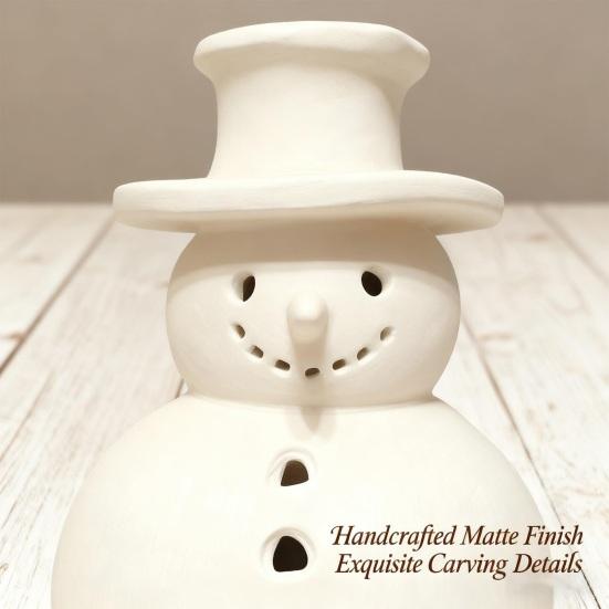Light Up Snowman Christmas Decor LED Lighted Handmade White Snowman Figurine Winter Rustic Tabletop Ornaments for Holiday Home Decor
