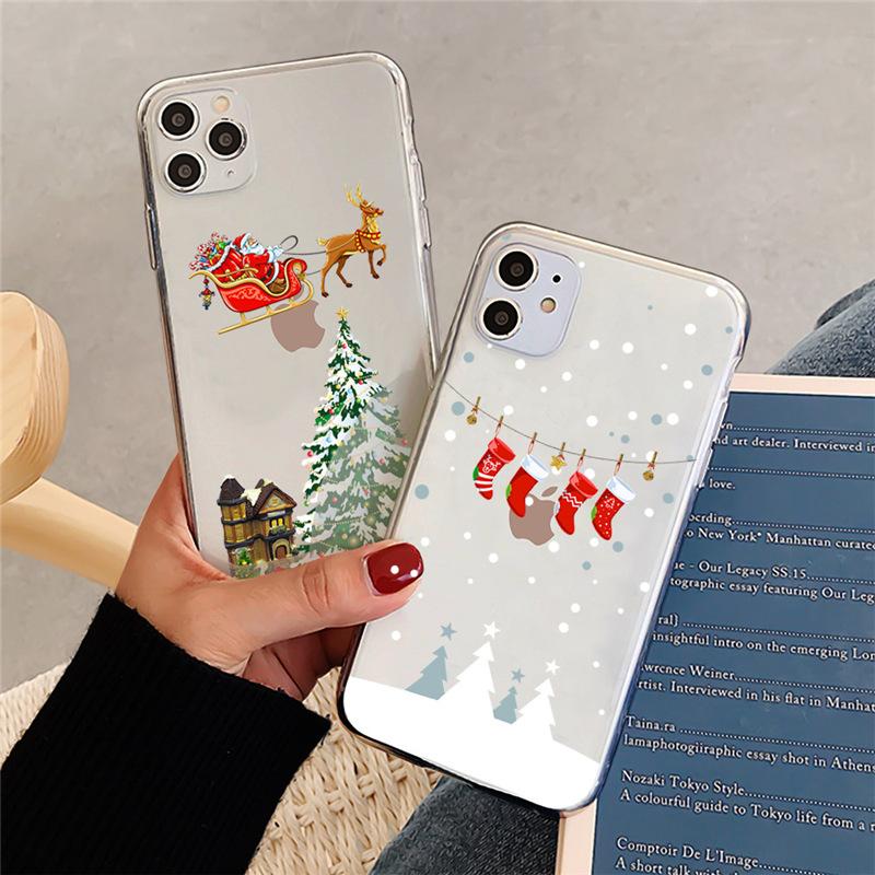 Рождественский прозрачный чехол для iPhone 16 15 14 13 12 11 Pro Max Санта-Клаус, лось, снеговик, рождественский чехол для iPhone XS Max X XR 7 8 Plus, мягкий чехол из ТПУ