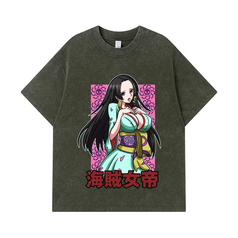 275 GSM Washed T-shirts 100% Cotton One Piece V68 Boa Waifu Print Unisex Heavy Cotton T Shirt