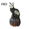 Outdoor Small Landscaping Ornament Halloween Skull Black Cat Pumpkin Figurine, Gothic Statue with Hollow Ribs, Resin Carved Decoration