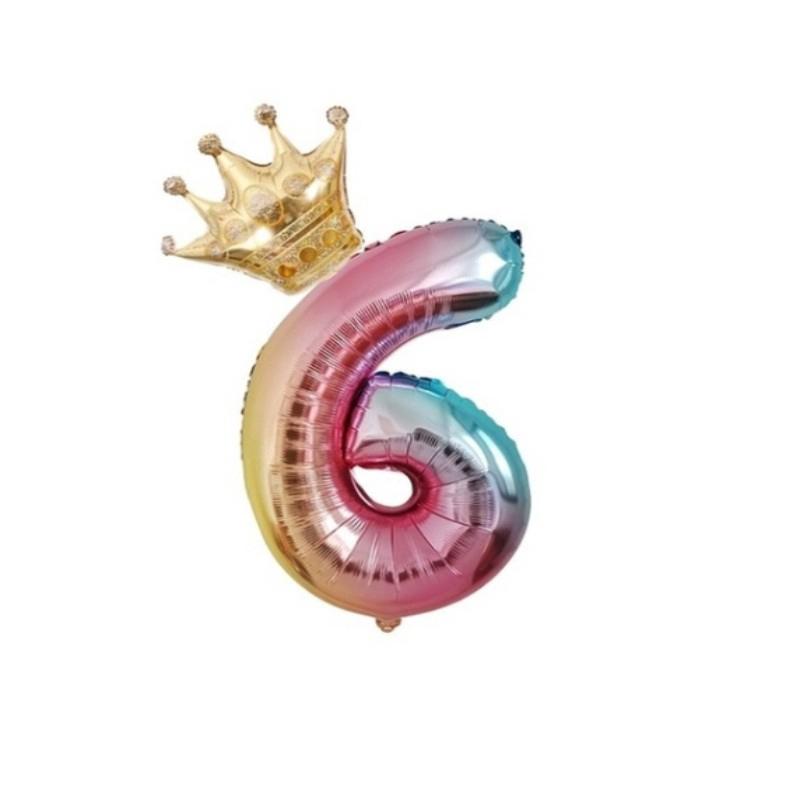 32-дюймовый + 16-дюймовый номер Корона, воздушный шар из алюминиевой фольги, Радужный номер, воздушный шар, украшения для дня рождения, 0-9 цифр, шар