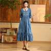 Woman Spring Cotton Vintage Lotus Leaf Pendulum Dress O-Neck Loose Half Sleeve Embroidery Niche Casual Dress