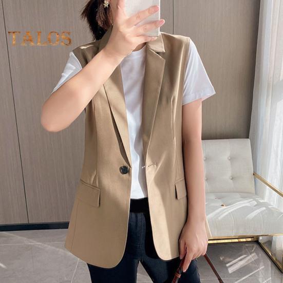 Женский деловой жилет с отложным воротником, застежкой на одну пуговицу, без рукавов, средней длины, формальный офисный наряд, однотонный кардиган, жилет, наряд для рабочего места