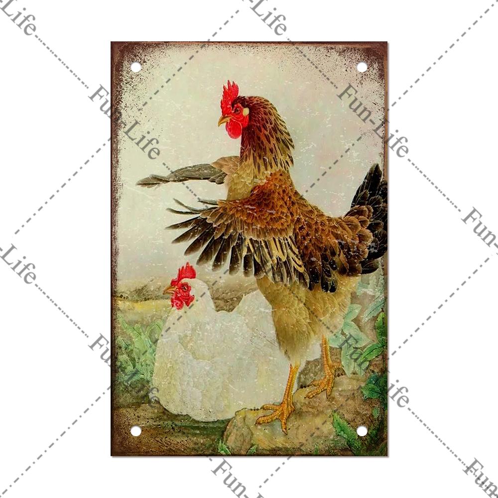Винтажный постер с курицей, металлические жестяные знаки, тарелка, петух, куриное яйцо, ретро-налет, домашний декор на стену, 20x30 см